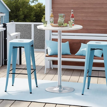 Furmax Bistro Pub Table Round Bar Height Cocktail Table for Home Bar, Small Round Bar Tables for Party, Dining Room, Living Room and Wedding, Metal Base MDF Top Obsidian, 40.6 Inch Height (1, White-2)