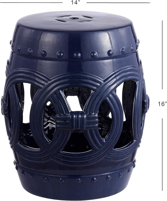 Decorative Garden Stool, Navy Ceramic, 16 In. Tall, Indoor/Outdoor