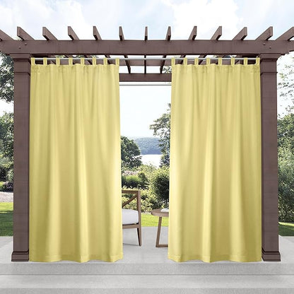 Exclusive Home Cabana Solid Indoor/Outdoor Light Filtering Hook-and-Loop Tab Top Curtain Panel Pair, 54"x144", Sundress