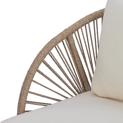 Merax 2-Piece Acacia Wood Patio Set - Curved Tub Loveseat & Slatted Coffee Table with Woven Rope Accents & Weather-Resistant Cushions for Deck, Porch or Garden,Teak+ Beige