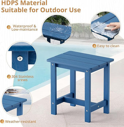 LUE BONA Outdoor Side Table Set of 2, HDPS Small Outdoor Table, Adirondack Side Table, Outside End Table for Patio, Porch, Deck, Weather Resistant/Easy Maintenance/Indoor or Outside Use, Navy Blue