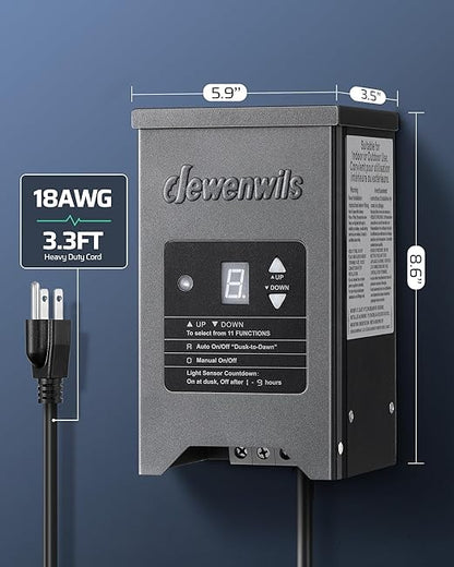 DEWENWILS 200W Weatherproof Low Voltage Landscape Lighting Transformer, 120V to 12/15V AC, Metal Low Voltage Landscape Transformer with Photocell & Timer, Multi Zone Landscape Lighting Transformer