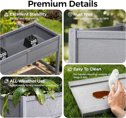 TT Nature HDPE Raised Garden Bed with Legs, Outdoor Elevated Planter Box for Vegetables, Herbs & Flowers, Weather-Resistant Raised Garden Beds for Patio, Balcony & Backyard Gardening