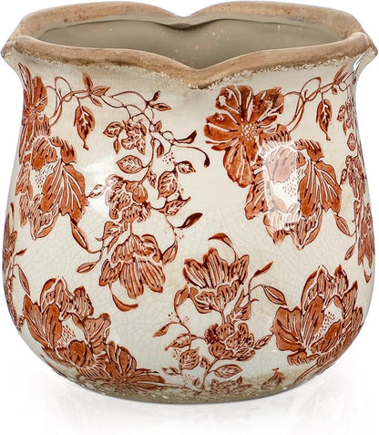 6 Inch Ceramic Plants Pots Vintage Ceramic Flower Planters Crackle Glaze Finish Flower Pots Decorative Floral Vintage Planters for Living Room Garden Home Decor Gifts(Fresh)