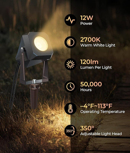 Outdoor Landscape Lighting, 4 Pack Outdoor Spotlights, LED Landscape Lights for House Yard Garden Lawn Tree Fence Plant Flags Pathway, 12V 2700K Warm White, IP65 Waterproof