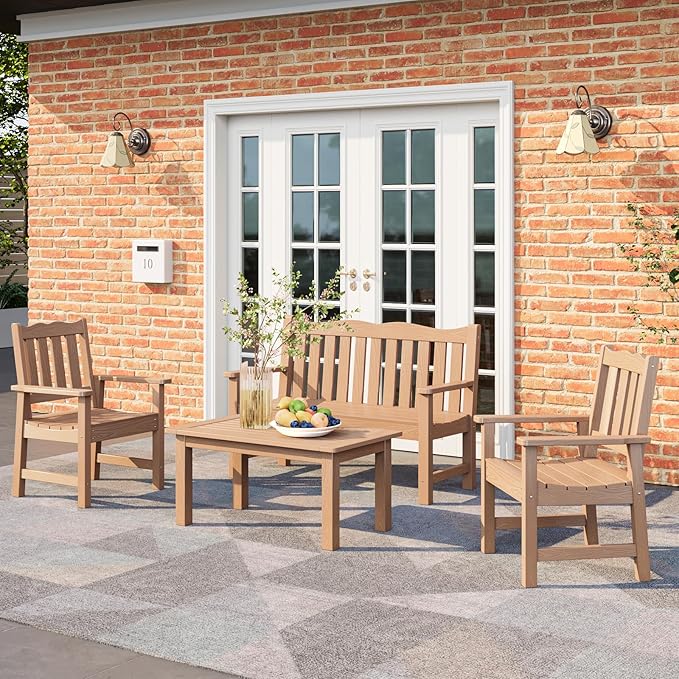 Stoog All-Weather Outdoor Coffee Table, HIPS Patio Coffee Tables for Outdoor, Modern Rectangle End Table for Backyard, Porch, Garden, Pool & Deck, Teak