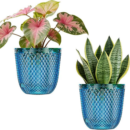 QCQHDU 2 Pack Self Watering Pots, 5.7 Inch Flower Pots with Drainage Holes and Water Filling Port, Garden Planter for Indoor Outdoor Plants (Klein Blue)