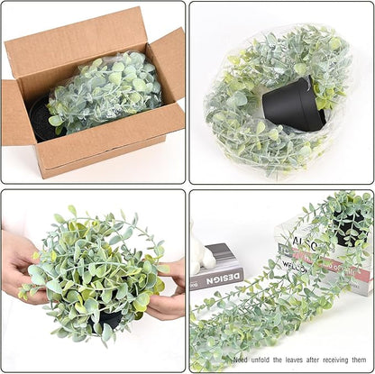 Waipfaru 2Pcs Fake Hanging Plants with Pot Light Green Eucalyptus Leaves UV Resistant Fake Vines Ivy Artificial Plants Outdoor Faux Plants Indoor Bedroom Living Room Boho Wall Porch Shelf Decor