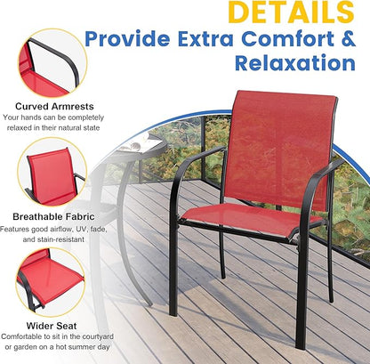 VICLLAX Patio Dining Set for 6, Outdoor Furniture Set Includes 63" Rectangle Patio Table and 6 Patio Sling Chairs, Outdoor Table and Chairs for Outsides, Black Tabletop and Red Fabric