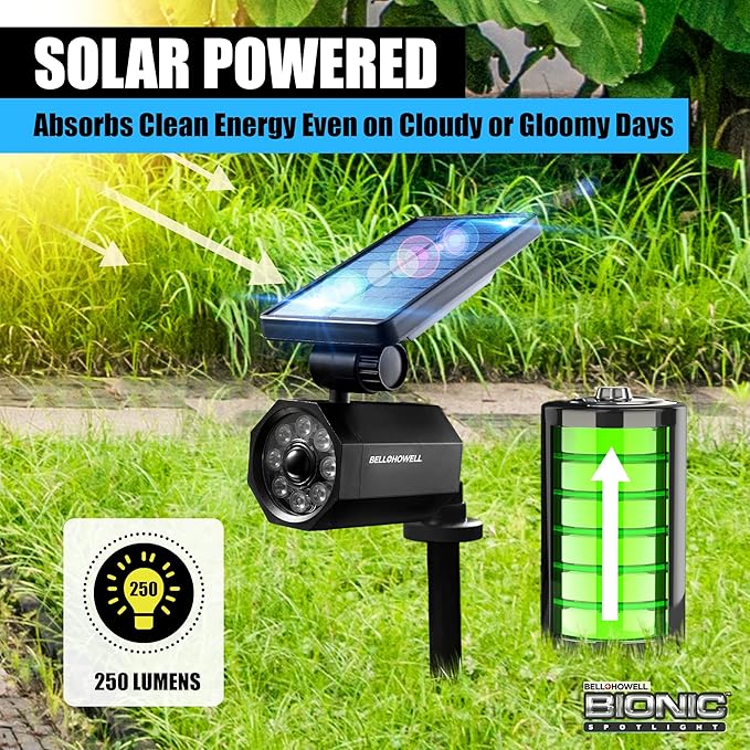 Bell+Howell Bionic Spotlight LED Solar Lights Solar-Powered Spot Light with 25 Feet Motion Sensor Outdoor Waterproof Frost Resistant Yard Outdoor Lighting As Seen On TV (Original, Set of 2)