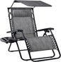 Best Choice Products 30” Wide Folding Zero Gravity Outdoor Recliner Patio Lounge Chair w/Adjustable Canopy Shade, Headrest, Side Accessory Tray - Gray