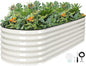 G GOOD GAIN Raised Garden Beds - 6x2x1.4ft Galvanized Planter Boxes Kit with Protective Tape & Gloves & Tools | Oval Metal Outdoor Raised Bed for Gardening Vegetables, Fruits, Flowers, Herbs, White