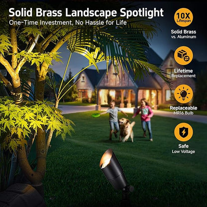 Gardenreet Spot Light Brass - Outdoor Landscape Spotlights 12V, LED Low Voltage Landscaping Uplights, All Weather Hard-Wired Black for Backyard Lawn with No Bulbs (8 Pack)