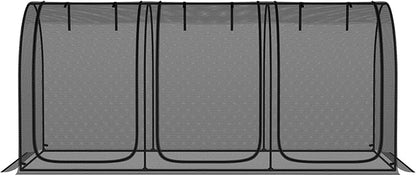 Outsunny 9' x 4' Crop Cage, Plant Protection Tent with Three Zippered Doors, Storage Bag and 4 Ground Stakes, for Garden, Yard, Lawn, Black