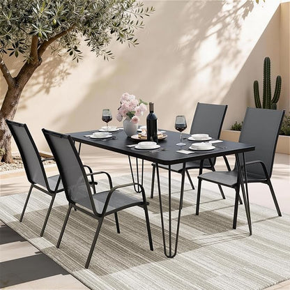JEAREY Patio Dining Chairs Set of 4, Outdoor Stackable Dining Furniture Set, All Weather Dining Set for Lawn, Garden, Backyard, Poolside, Deep Gray