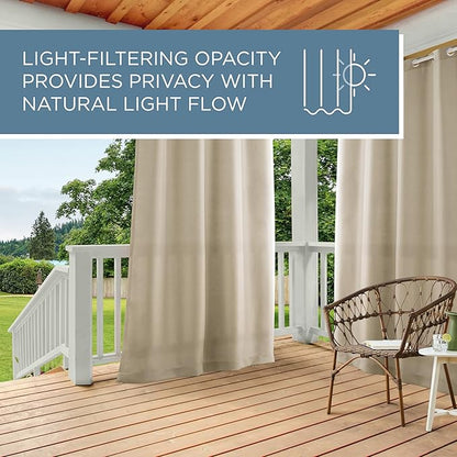 TOWN & COUNTRY BASICS Cabana Solid Heavyweight Indoor Outdoor Curtains, Light Filtering Opacity with Grommet Top, Water Repellent, 2-Pack Set, 54"x96", Taupe