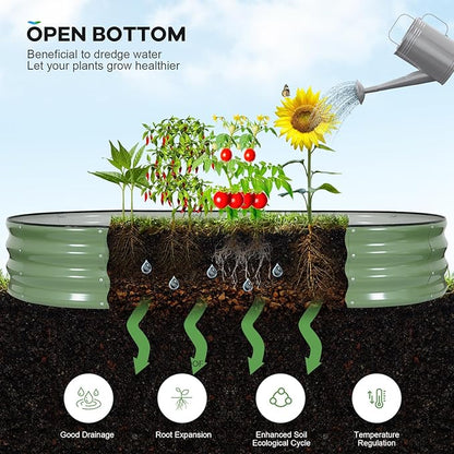 Galvanized Raised Garden Bed Outdoor, 6x3x1ft Oval Metal Raised Beds for Gardening, Rust-Resistant Garden Planter Box for Planting Vegetables, Flowers, Fruits in Lawn(Olive Green, 2 Packs)