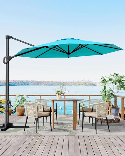 GarveeLife 10 ft Patio Umbrella Outdoor Large Cantilever Umbrella w/Base Included Market Sun Shade Windproof Offset Umbrella with 360-Degree Rotation for Garden Deck Pool Patio, Turquoise Blue