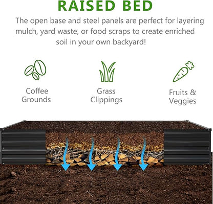 2PCS 12x3x1ft Galvanized Raised Garden Bed Kit,Metal Planter Box for Vegetables,Flowers,Herbs Durable Rust-Resistant Patio Gardening Beds,Black