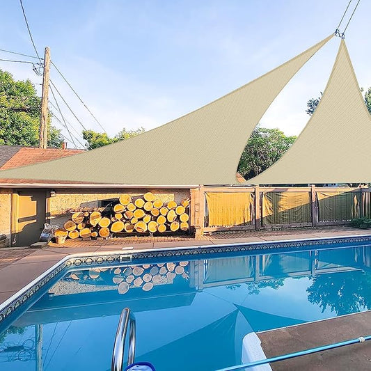E&K Sunrise 4' x 4' x 4' Sun Shade Sail Triangle Canopy Shade Cover UV Block for Patio Backyard Garden Outdoor (Beige)