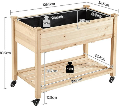 Yaheetech 42x23x33in Wooden Raised Garden Bed with Wheels Horticulture Flower Planter Boxes Elevated Vegetables Growing Bed for Grow Herbs and Vegetables