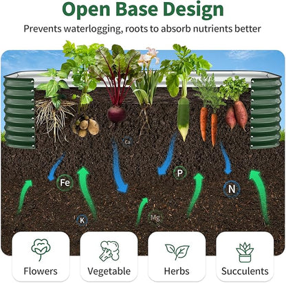 Kesfitt Raised Garden Bed Outdoor, Galvanized Steel Metal Raised Bed Planter for Vegetables & Garden, 24-Inch Deep Open Bottom Backyard Bed 8x4x2 ft, Forest Green