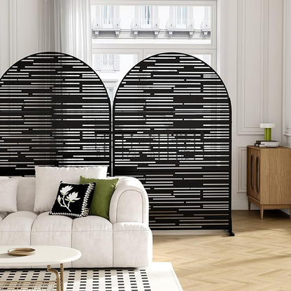 Casaphoria 72" H x 47" W Arched Metal Privacy Screen - Elegant Freestanding Outdoor Screen for Deck, Patio & Balcony - Versatile Decorative Privacy Panels for Home & Garden Use，Black-Shine