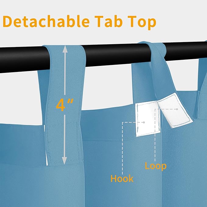 Easy-Going Outdoor Patio Curtains Detachable Tab Top Windproof Weatherproof Curtain for Cabana, Porch, Pergola and Gazebo, Tab Bottom Drape, 2 Panels, 54W x 84L inch, Sky Blue