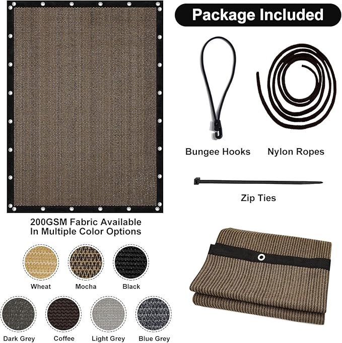 Artpuch 90% Sun Shade Cloth, 4 x 6 FT Pergola Shade Cover Canopy with Grommets, Sun Screen Fabric Tarp for Patio, Outdoor, Garden, Backyard, Mocha