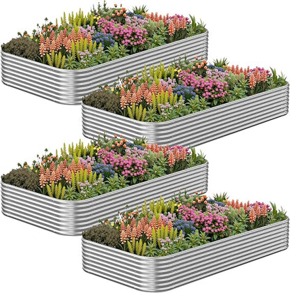 4 Pack Corrugated Galvanized Steel Raised Garden Bed Outdoor, Metal Above Ground Garden Bed for Vegetables and Flowers, Raised Beds for Gardening-4x2FT