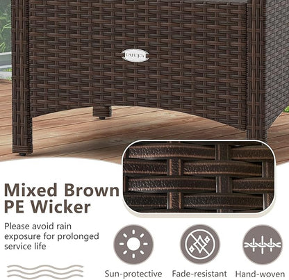 RELAX4LIFE Wicker Outdoor Ottomans for Patio - Set of 2 Rattan Footstools w/Removable Cushions, Multipurpose Outside Foot Rest, Side Table & Additional Seating for Porch Garden Backyard (Navy)