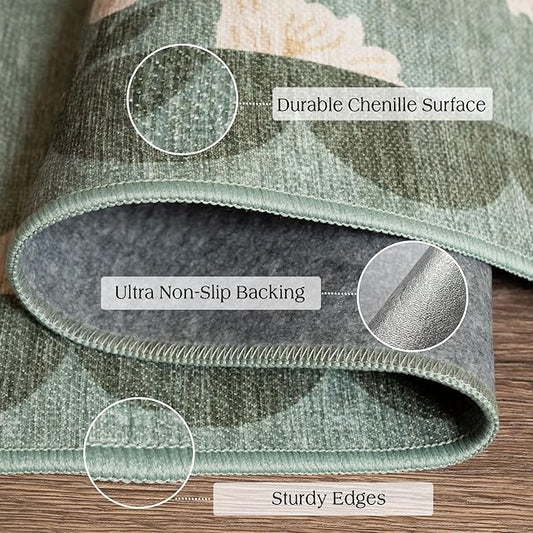 Outdoor Rug 3x5 Sage Green Floral Washable Entry Mat