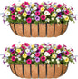 24'' Window Box Railing Planter with Coco Liner,2 Pack Horse Trough Planters Black Metal Hanging Flower Planters Basket for Porch Fence Patio Indoor Outdoor Lawn