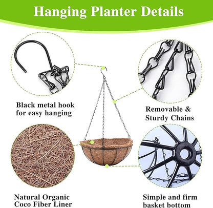 Hanging Planters Basket Set of 3 Hanging Flower Pots 10 Inch Chain Round Wire Plant Holder with Coco Coir Liner Garden Watering Hanging Baskets for Patio Garden Outdoor1