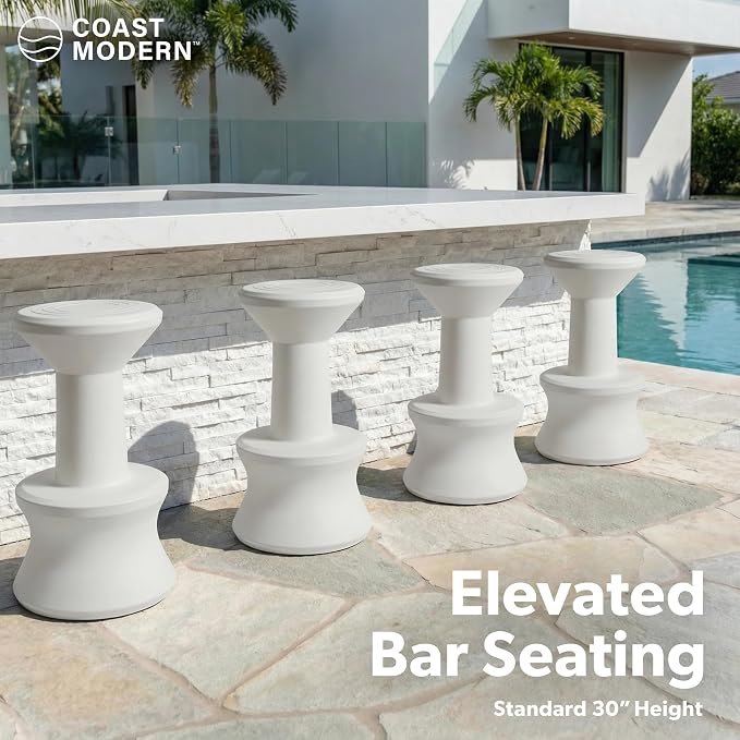 Outdoor Bar Stool, 30-Inch Weighted Submersible White Plastic Chair