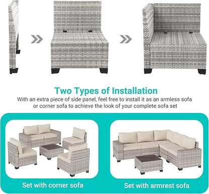 16-Piece Outdoor Patio Furniture Set with Rocking Swivel Chair, PE Wicker Rattan Sectional Sofa Patio Conversation Set with 55,000 BTU Fire Pit Table & Coffee Table, White