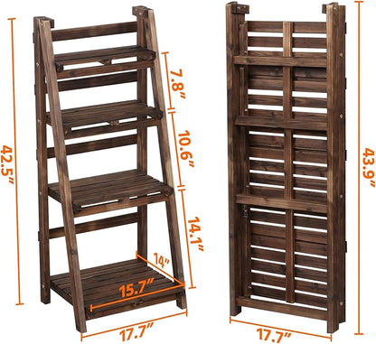 Yaheetech Foldable Ladder Shelf Wooden Plant Stand Indoor Outdoor Shelves No Assembly Flower Display Multi-Functional Shelves Outdoor Storage Shelf for Living Room/Garden/Office/Kitchen Brown