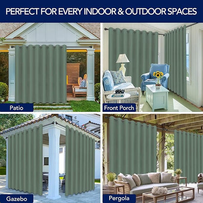 PureFit Outdoor Curtains for Patio Waterproof Weatherproof, UV Resistant Outside Curtains for Gazebo, Front Porch, Pergola, Sun Blocking Privacy Curtain, 120W x 84L inch, 1 Panel, Sage Green