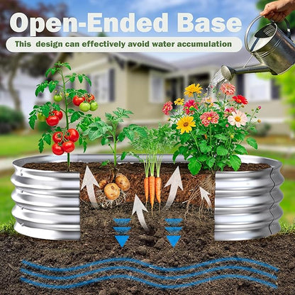 Galvanized Raised Garden Bed Outdoor, 4x2x1ft Metal Heavy Duty Planter Boxes for Gardening, Easy Assemble Small Oval Plant Container Kit for Vegetables, Flowers, Fruits, Silver, 1 Pack