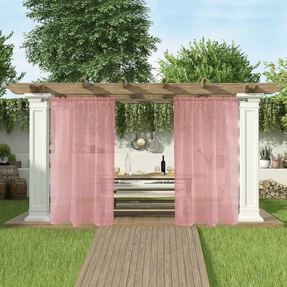 SpaceDresser Waterproof Outdoor Sheer Curtains for Patio - 2 Panels Rod Pocket Indoor Voile Sheer Curtain for Living Room,52W x 84L inch, Blush