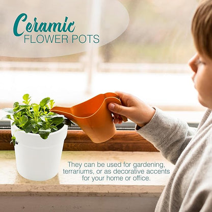 4E's Novelty Ceramic Flower Pots with Drainage Holes, 3.14", Pack of 12, Small Clay Garden Planters for Succulents, Cactus, Plants, DIY Easter Spring Craft Activity