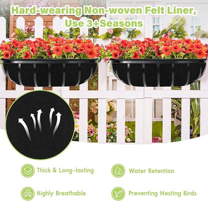 Riare 6 Pack 24 Inch Black Felt Window Box Liners- Fabric Trough Planter Basket Liners Replacement, Non-Woven Hanging Plant Liner for Wall Hanging Basket, Garden Fence Railing (Avoid Bird Nesting)