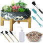 Succulent Pots, 10 Inch Large Succulent Planter Pots with Drainage - Ceramic Marble Bonsai Pot with Stand Shallow Planter for Cactus Flower Plants Plus Succulent Planting Tools Set & 2.2lb Mix Pebbles