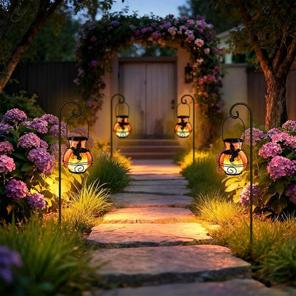 Solar Lanterns Outdoor Waterproof Flickering Flame Lights Hummingbird Metal Hanging Solar Lantern Patio Porch Garden Decoration (4 Pack)