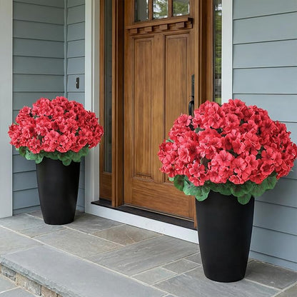 2 Pack Artificial Geranium Flowers Topitary Trees for Outdoors, UV Resistant Geraniums Potted Bushes Look Real Silk Faux Plants for Front Door Garden Porch Planter Farmhouse Home Decor (Red)