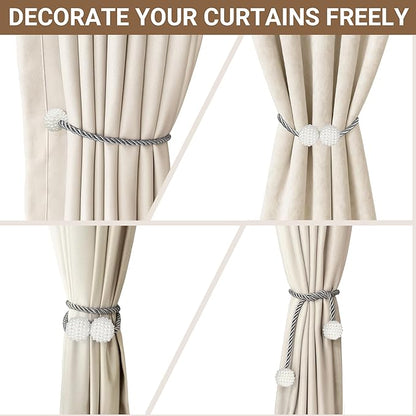 Hion Magnetic Curtain Tiebacks Grey 2pcs, Curtain Tiebacks Buckles Holdbacks Holders Hooks Clip for Home Bedroom Office Decorative Curtain