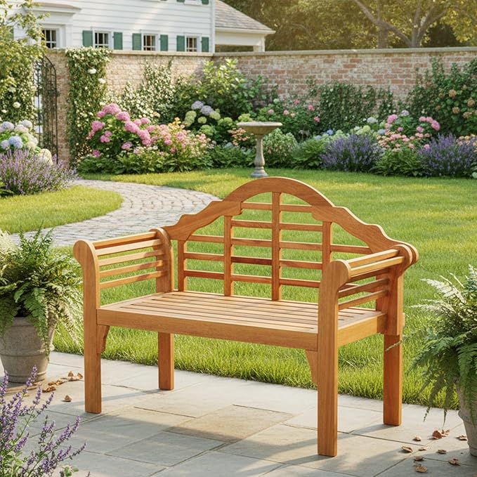 Tangkula Folding Outdoor Eucalyptus Wood Bench, 49” Large Foldable Solid Wood Garden Park Bench, 2-Person Loveseat Chair for Entryway, Deck, Porch, Poolside & Balcony