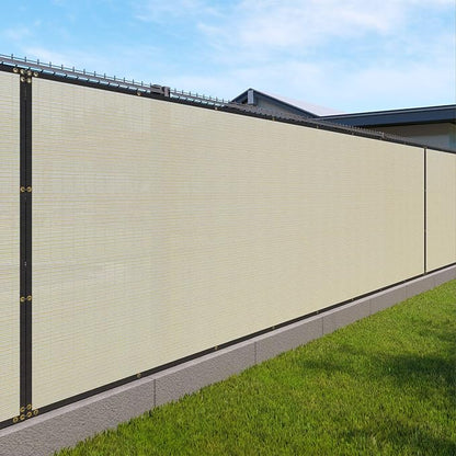 Windscreen4less Privacy Fence Screen Heavy Duty Windscreen Fencing Mesh Fabric Shade Net Cover with Brass Grommtes for Outdoor Wall Garden Yard Pool Deck, 6'x50' Beige