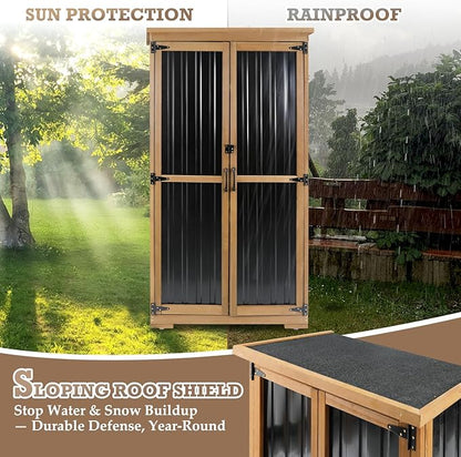 Outdoor Storage Cabinet Waterproof with Shelves, Small Storage Shed, Vertical Tall Patio Backyard Garden Storage Cabinet Tool Organizer for Outside