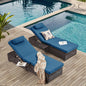 Outdoor Lounge Chairs, Pool Lounge Chairs Set of 2, Outdoor Chaise Lounge with Adjustable Backrest & Cup Holder,Peacock Blue Cushion